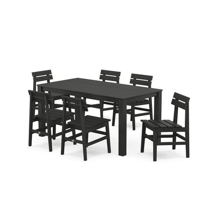 POLYWOOD® Modern Studio Plaza Chair 7-Piece Parsons Table Dining Set in Black