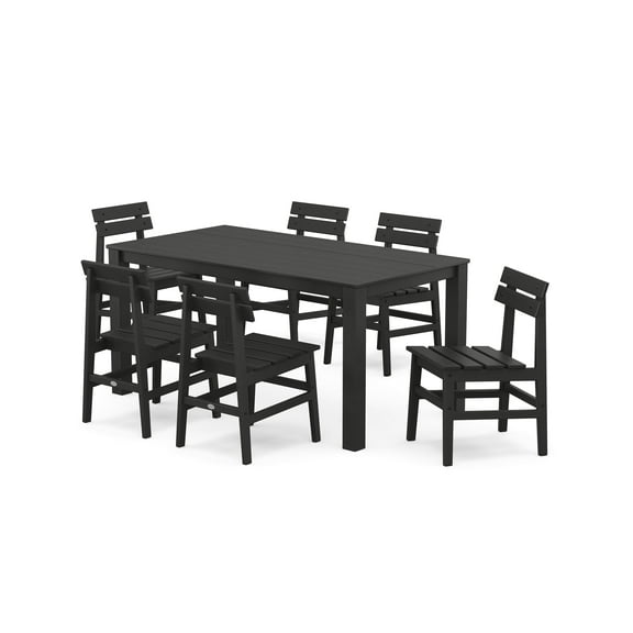 POLYWOOD® Modern Studio Plaza Chair 7-Piece Parsons Table Dining Set in Black