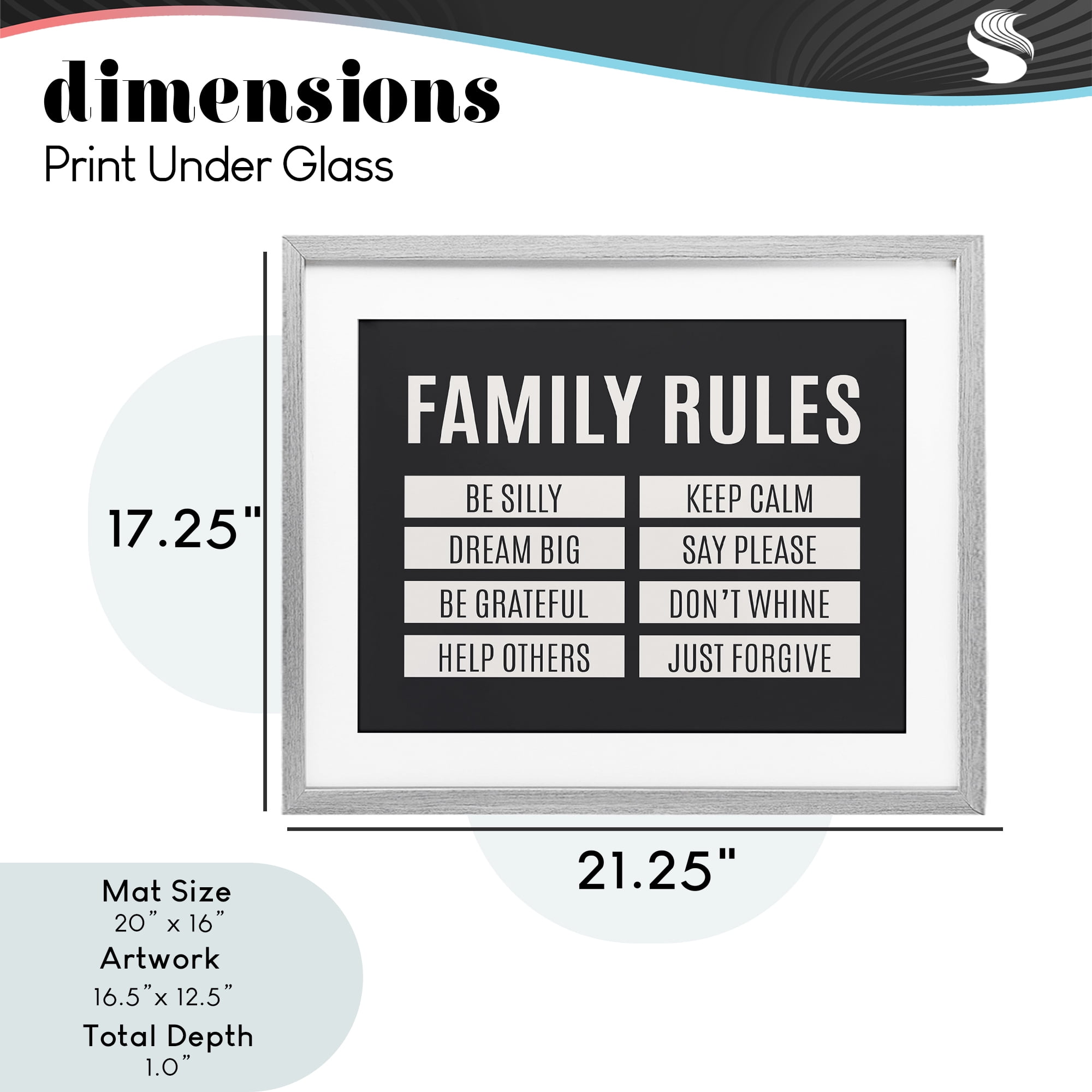 Stupell Industries Family Rules Simple Black Gray Framed Print Under Glass, design by SD Graphics Studio