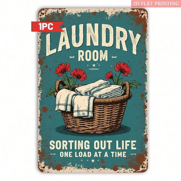 HELLOYOUNG Retro Laundry Room Metal Sign Rustproof Wall Decor Vintage Washing Machine Clothespin Hanger Art Tin Poster