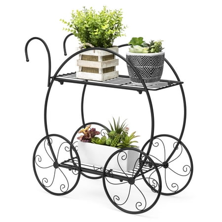 Best Choice Products 2-Tier Decorative Steel Garden Cart Plant Holder Stand for Home Decor, Patio, Flowers, Pots - (Best Epoxy For Pot Metal)