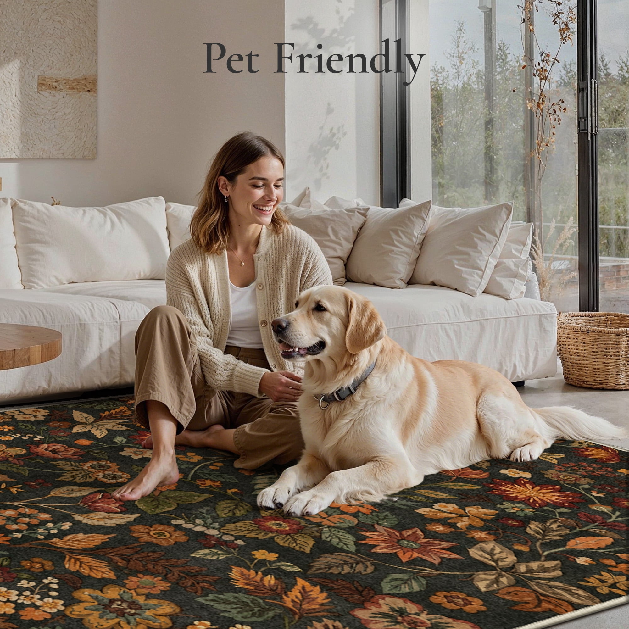 KUETH 5x7 Vintage Floral Area Rugs Machine Washable Rugs for Living Room, Non Slip Flat Pile Rug with Rubber Backing, Boho Rug for Entryway Bedroom Dining Room Home Office