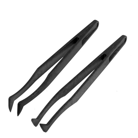 Unique Bargains 2 Pcs 115mm Length Black Plastic Curved Tip Anti Static ESD Tweezers