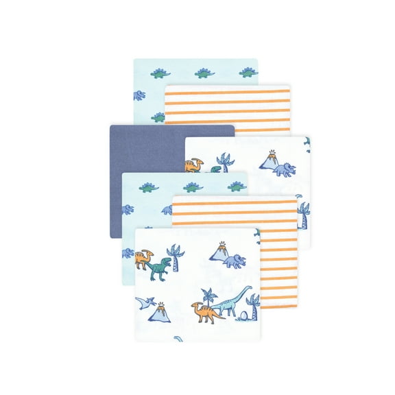 Little Treasure Hudson Baby Cotton Poly Flannel Receiving Blankets Multipack, Blue Pastel Dino, 30x30 inches