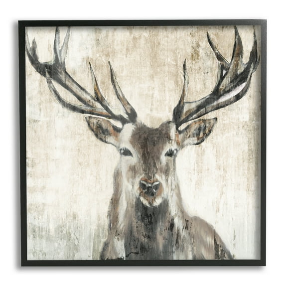 Stupell Industries Rustic Deer Elk Wildlife Portrait Animals & Insects Painting Black Framed Art Print Wall Art