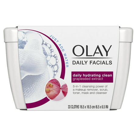 Olay Daily Hydrating Cleansing Cloths Tub w/ Grapeseed Extract, Makeup Remover 33
