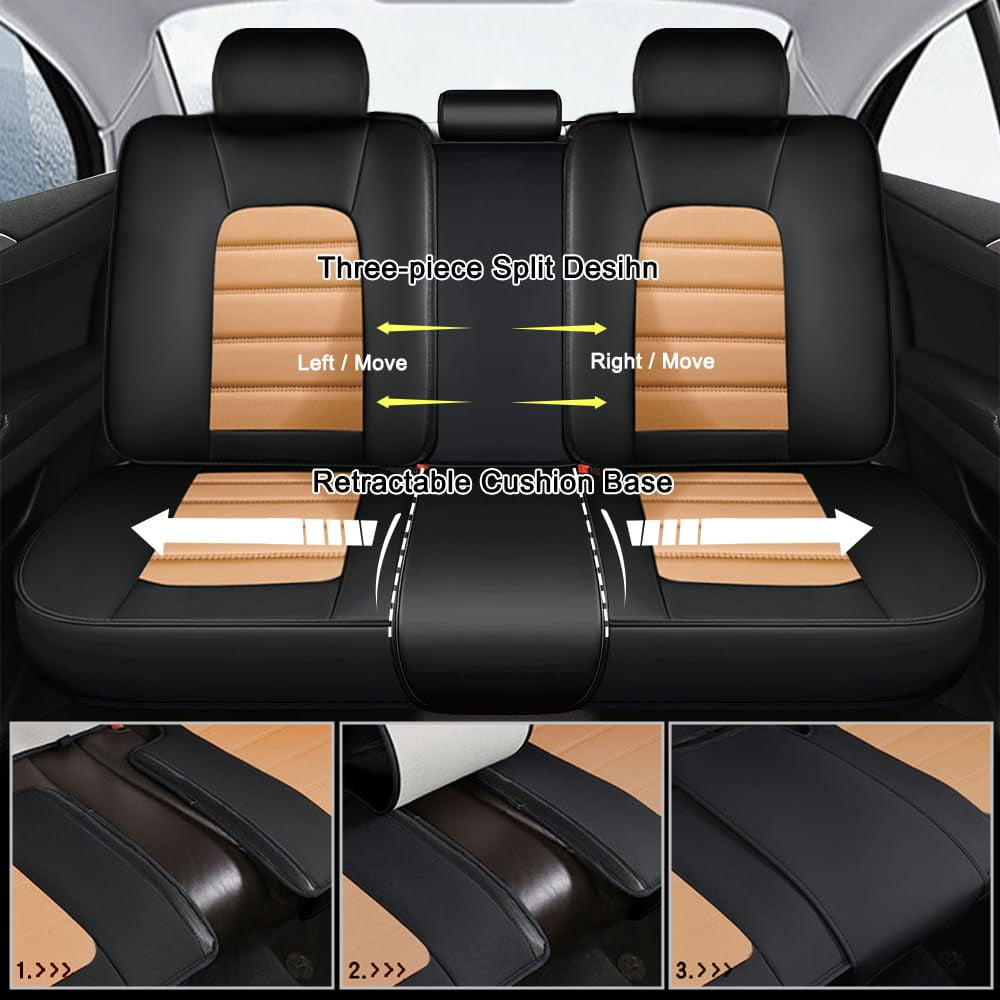 AFUNTIO Leather 5 Seat Covers for Jeep 99% Models,Car Seat Cushions Full Set,Waterproof Car Sit Protectors,Nonslip Interior Accessories(Black and Orange)
