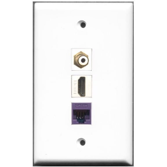 RiteAV - 1 Port HDMI 1 RCA White 1 Cat5e Ethernet Purple Wall Plate
