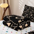 thumbnail image 5 of Manfei Simple Kitten Zipper Twin Comforter Sets with Fitted Sheet and 2 Pillowcases, Beige Line Cat Zipper Bedding Set, Black Orange, Polkadot Reversible, 4pcs, 5 of 7