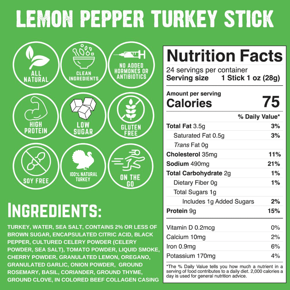 Righteous Felon Meat Sticks - Gluten Free & Keto Turkey Sticks, Protein Snack, Lemon Pepper, 10 pack