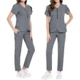 thumbnail image 3 of Unisex Solid Color Elastic Metal Zipper Scrub Set Short Sleeve Medical Uniform, 3 of 3