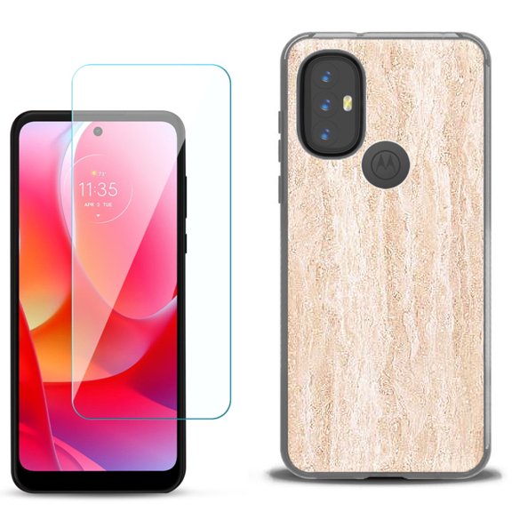 Slim-Fit Gel TPU Phone Case for Motorola Moto G Power 2022, with Tempered Glass Screen Protector, by OneToughShield ® - Marble/Coffee Tone