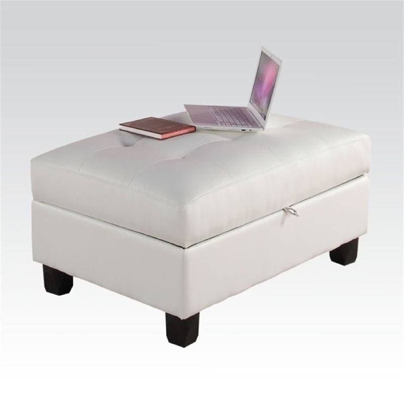 Bowery Hill White Bonded Leather Ottoman with Storage