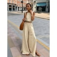 thumbnail image 5 of Women'S 2 Piece Outfits Linen Vest Waistcoat Dressy Casual Sets High Slit Wide Leg Pants Suits Khaki L, 5 of 7