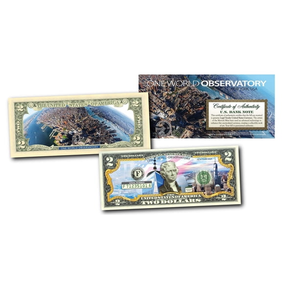 ONE WORLD OBSERVATORY Colorized $2 Bill U.S. Legal Tender WORLD TRADE CENTER WTC