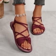 thumbnail image 6 of Women's Dressy Bow Flat Sandals, Crisscross Elastic Strap Open Toe Sandals,Solid Colors Lightweight Casual Summer Sandals for Women Wine 6.5, 6 of 9