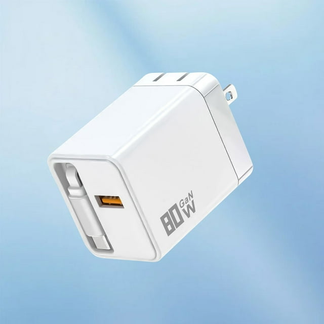 Klonfd Charger Retractable Phone Charger Wall Plug With Scalable 80w Max Fast Charging Module Type C And 2 USB Ports For IPhone Phone Laptops