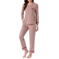 thumbnail image 4 of INSPIRE CHIC Womens Cotton Pajamas Ribbed Sleepwear Pullover Tops with Pants Lounge Sets with Pockets S Pink, 4 of 6