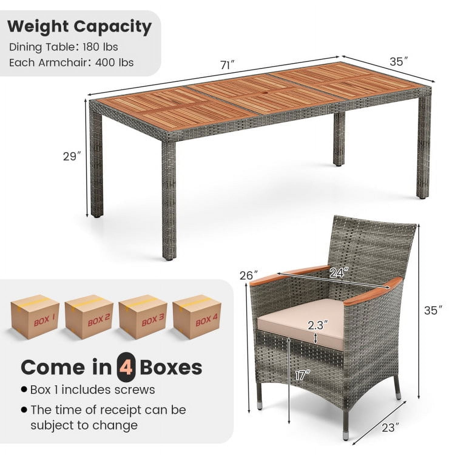 Aimee Lii 9 Pieces Rattan Patio Dining Set with Acacia Wood Table and Cushioned Chair, Outdoor Patio Furniture