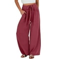 thumbnail image 2 of TANBOM Women's Summer Elasticated Slouchy Wide Leg Pants with Pockets Red XS, 2 of 6