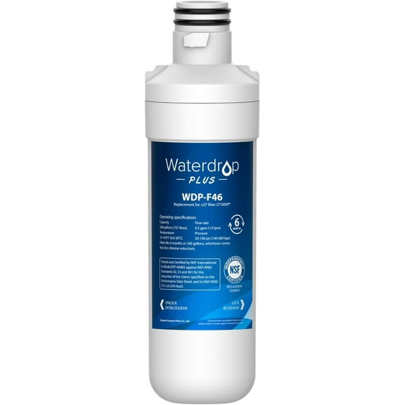 Waterdrop Plus ADQ747935 MDJ64844601 Refrigerator Water Filter, Reduce PFAS, Replacement for LG® LT1000P®, LT1000PC, ADQ747935, ADQ74793501, Kenmore 46-9980, LFXC24796S, LSFXC2496D (Package May Vary)
