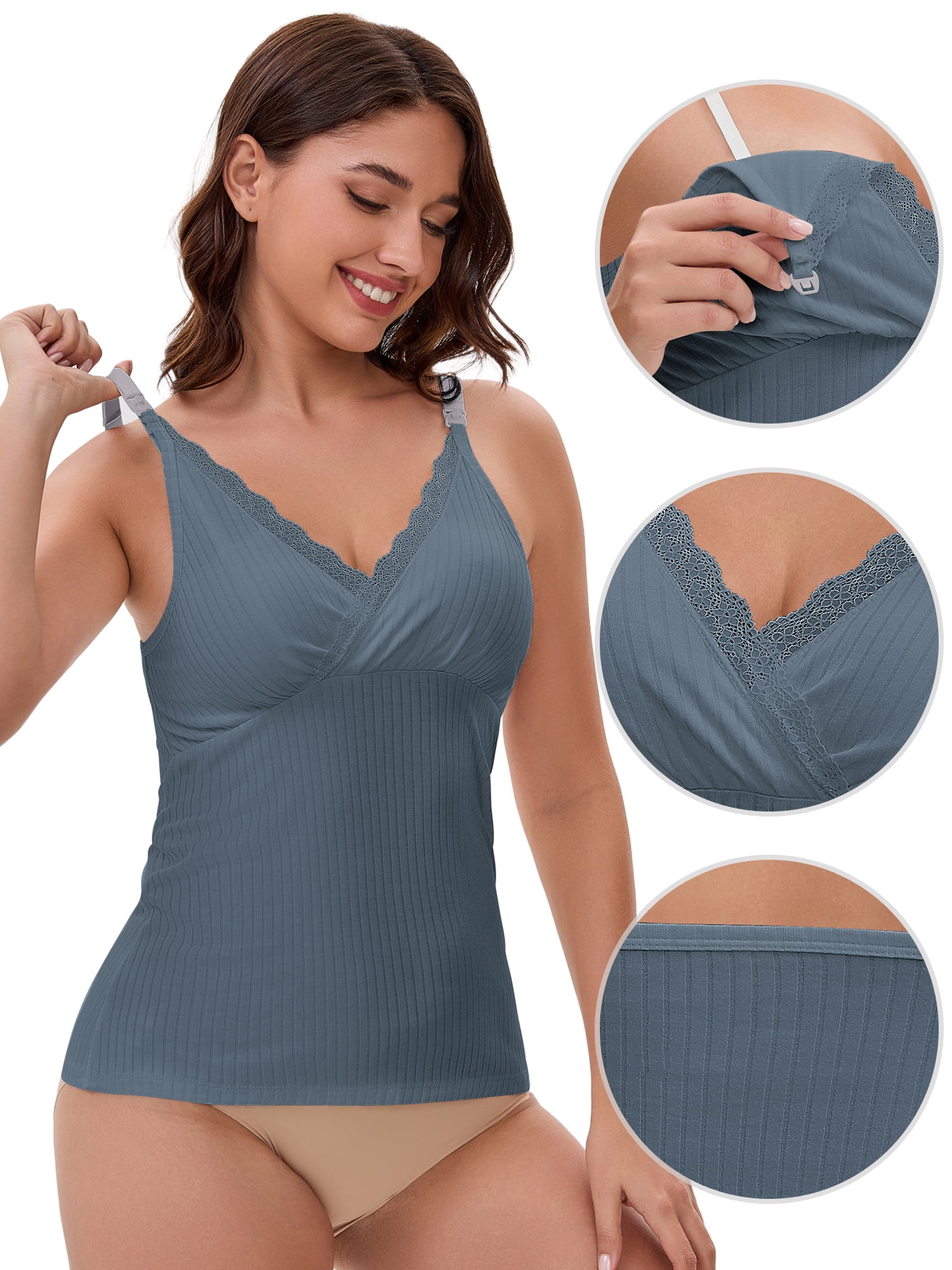 DARING DIVA Women's Crisscross Nursing Lace Trim Maternity Camisole Tank Tops XXL Blue