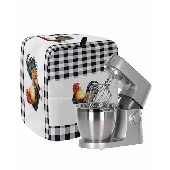 Black White Plaid Rooster Stand Mixer Dust Cover with Storage Pocket & Handles,Vintage Farmhouse Checkered Fits All Tilt Head & Bowl Lift Kitchen Appliance Cover Organizer Bag Accessories,6-8 Quart