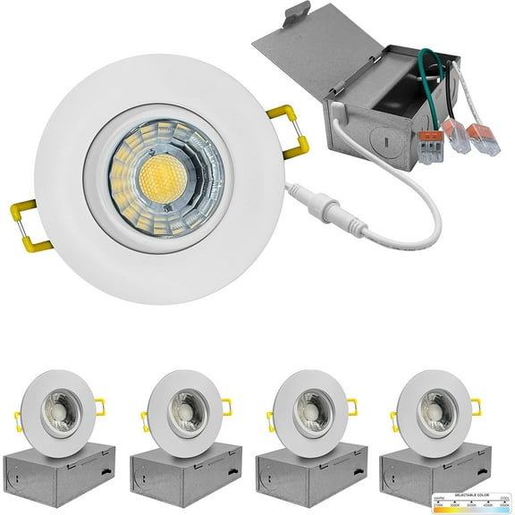 NuWatt 3 in. Canless Gimbal Ultra Slim 5CCT 8W New Construction LED Recessed Lighting Kit 4PK
