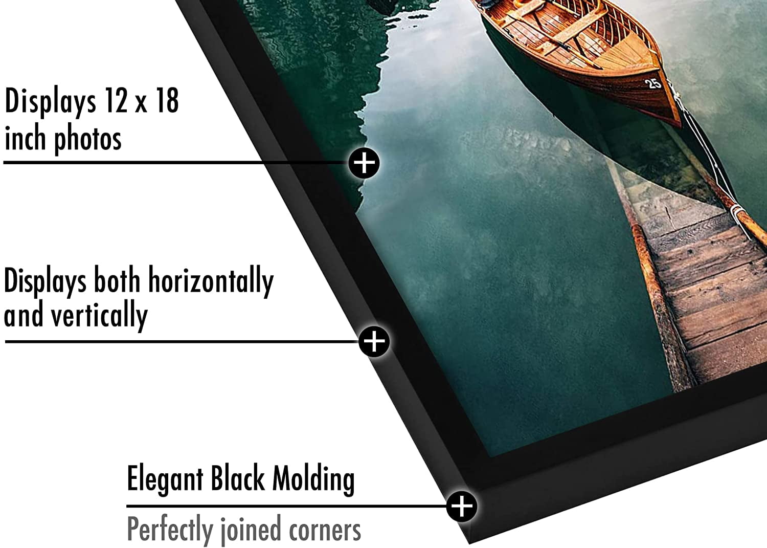 Americanflat 12x18 Picture Frame, MDF wood and shatter-resistant glass, portrait and landscape display, Black, 2 Pack