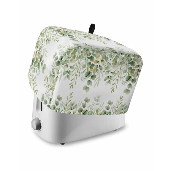 Spring Eucalyptus Leaves Small Toaster Cover 2 Slice, Kitchen Appliance Covers, Green Summer Botanical Toaster Oven Cover with Loop, Bread Machine Cover Polyester Dust Cover Protection