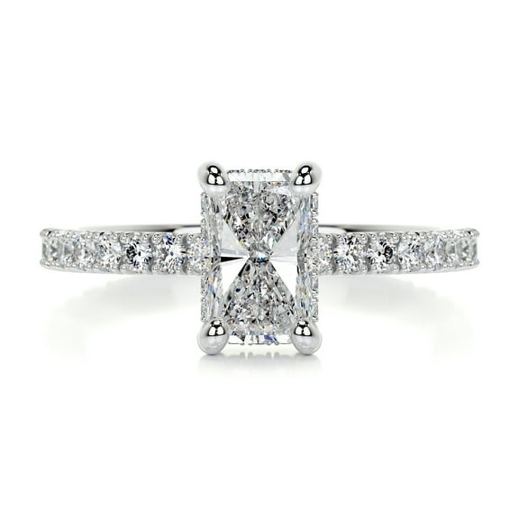 Edge Jewel 2 Ct Radiant Cut Excellent Moissanite Ring - Wedding Band - 14K White Gold Plated Ring for Her - Solitaire Accent Setting - Hidden Halo Moissanite Ring