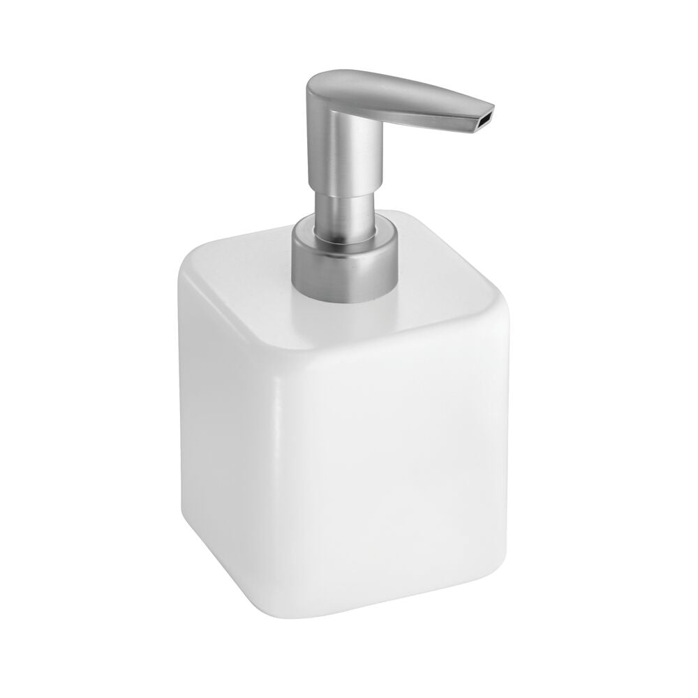 mDesign Compact Square Metal Soap Dispenser for Bathroom Liquid Soap