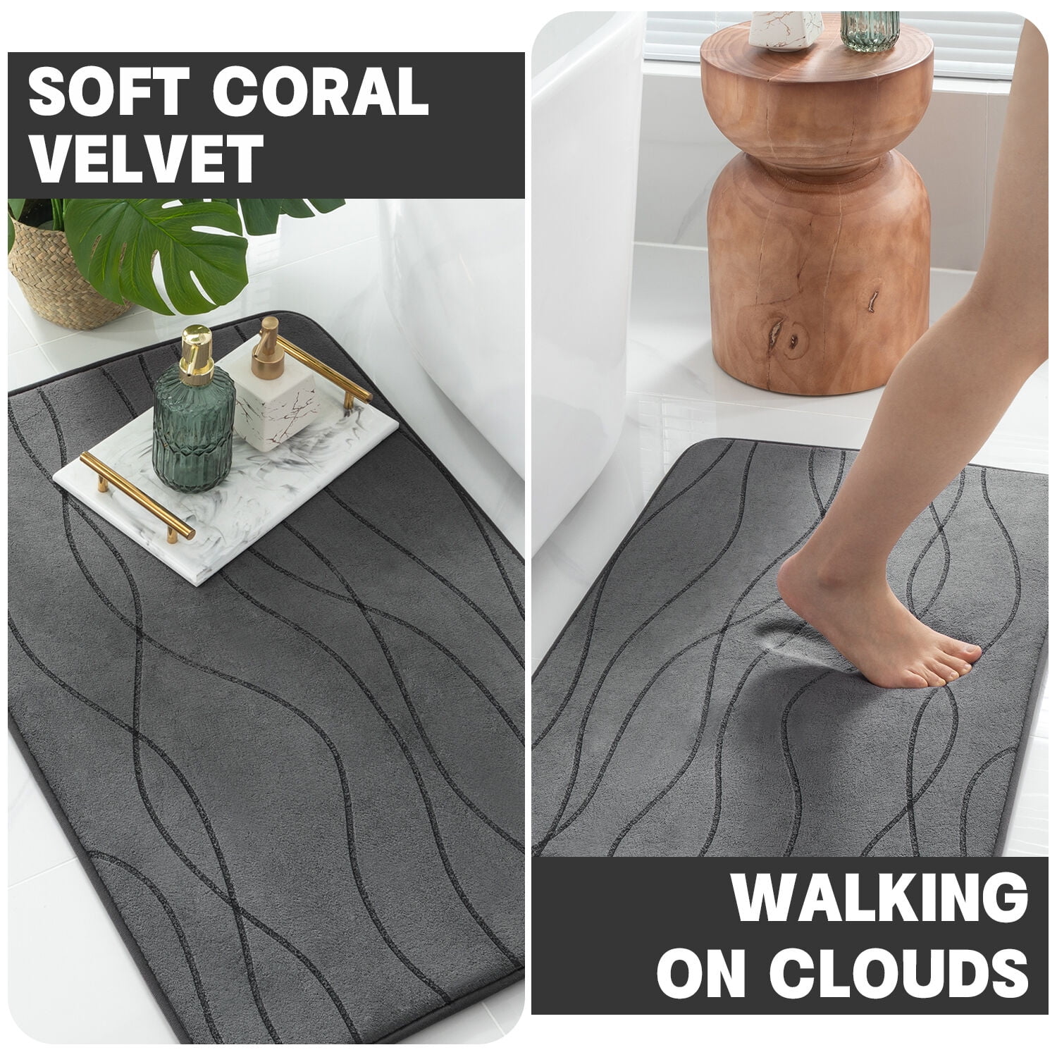 ChakmeOne Bathroom Rugs Sets 3 Piece, Gray Bathroom Rug Soft Absorbent Microfiber Bath Mats and U-Shaped Contour Toilet Rug, Non-Slip Machine Wash Dry for Floor Tub and Shower