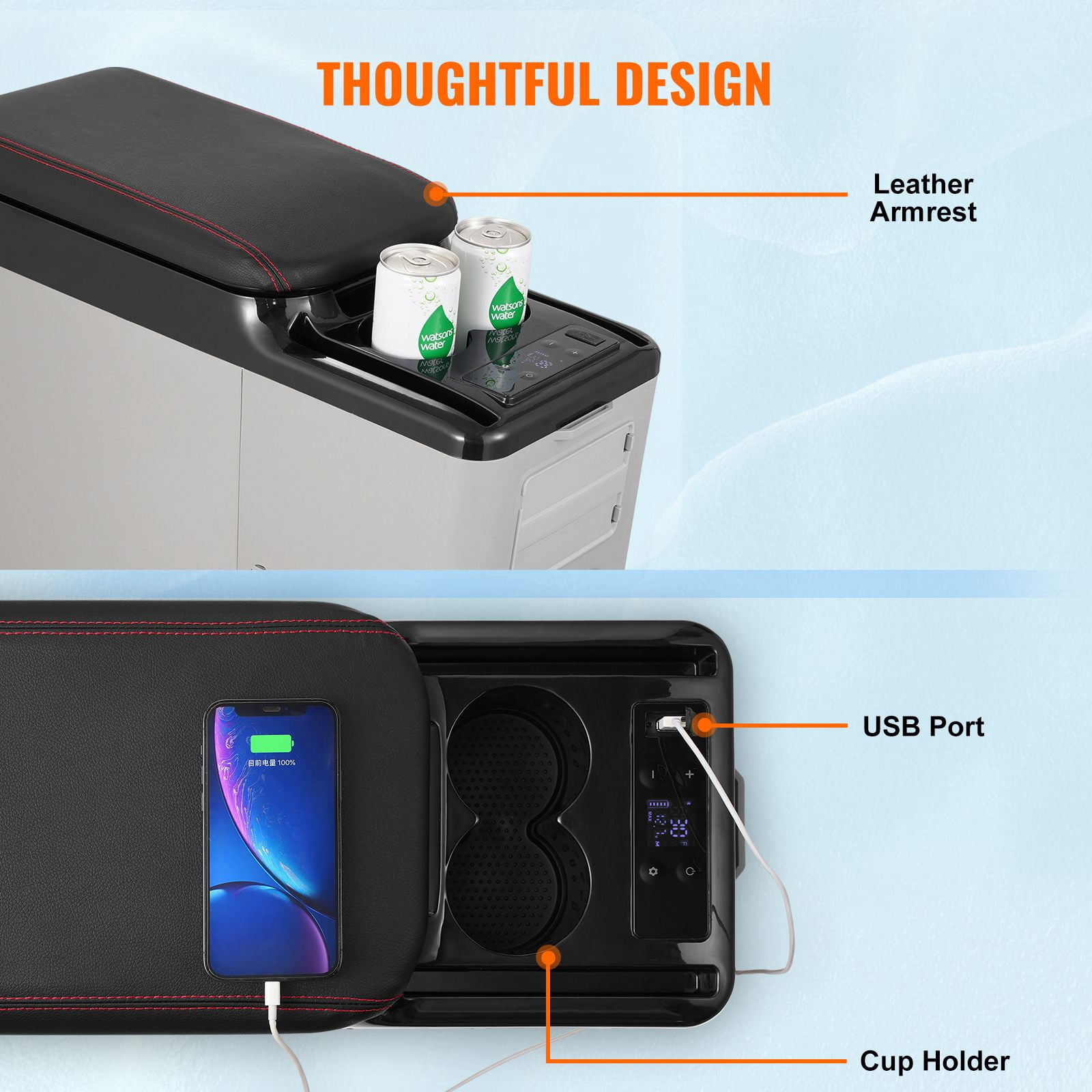 Car Refrigerator, 12 Volt Car Armrest Refrigerator Fridge, 15 L Single Zone Portable Freezer, -4-68 F Adjustable Range, 12/24V DC and 100-240V AC Compressor Cooler for Outdoor, Camping