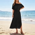 thumbnail image 5 of THDHVS Long Dresses for Women,Solid Color One Shoulder Dress with Cross Waist Elastic Hem Split Hem Pocket Design Casual Beach Summer Outfit,Summer Dress Black XL, 5 of 10