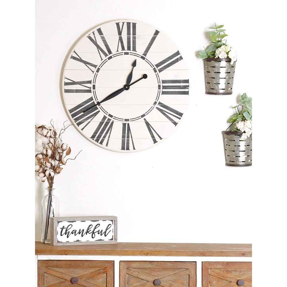 BrandtWorks Oversized Antique White Farmhouse Wall Clock 36'' x 36