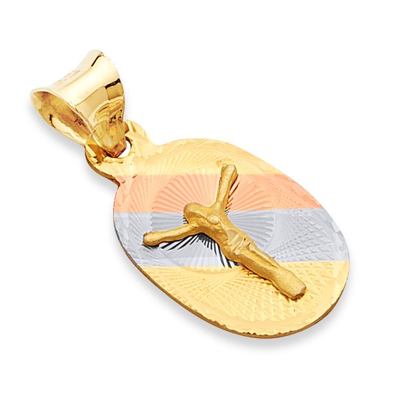Wellingsale 14K Tri 3 Color Gold Polished Diamond Cut Religious Jesus Charm Pendant