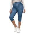 thumbnail image 2 of Kinrui Jeggings for Women Plus Size Capri Faux Jean Pants High Waisted Stretch Crop Leggings Blue XL, 2 of 9