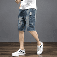 thumbnail image 4 of Pantalones cortos de mezclilla para hombre, largos, hasta la rodilla, con bolsillos, pantalones vaqueros medio cortos para hombre, bermudas desgastadas, botones retro XL, corte fino, 4 of 4