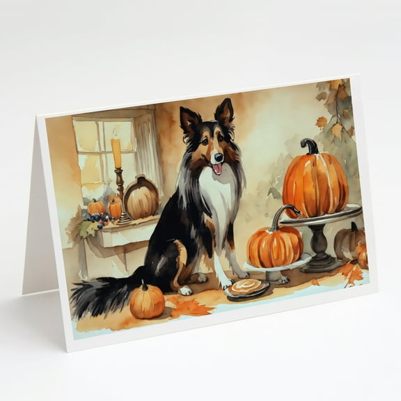 Collie Fall Kitchen Pumpkins Greeting Cards and Envelopes Pack of 8 7 in x 5 in