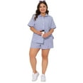 thumbnail image 3 of DARING DIVA Women's Plus 2 Pcs Striped Button Down Outfit Short Sets 1X Blue and White, 3 of 6