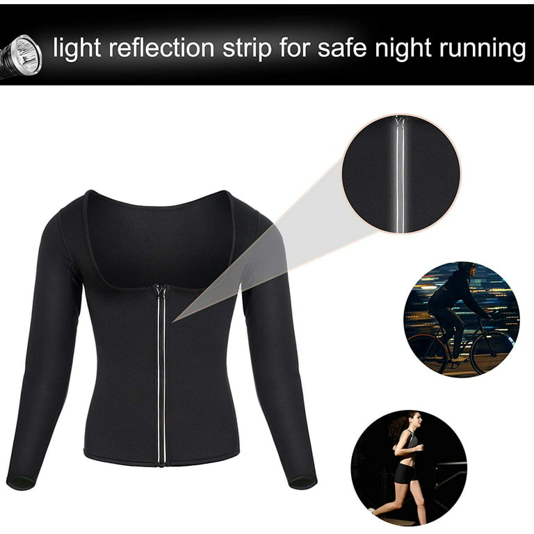 CtriLady Women's Sauna Suit Neoprene Waist Trainer Sweat Body Shaper  Slimming Sweat Vest Top Workout Jacket Corset Long Sleeve Hot Body  Shaper(Black Small) 