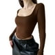 thumbnail image 2 of VISgogo Tops de Mujer, Camiseta de Punto de Color Sólido de Manga Larga con Cuello en U para Damas Jóvenes VISgogo moda, 2 of 9