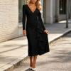 Bnwani Dresses for Women,Cocktail Dresses for Women,Long Sleeve,Ruffle,Cinched,V-Neck,Black,S