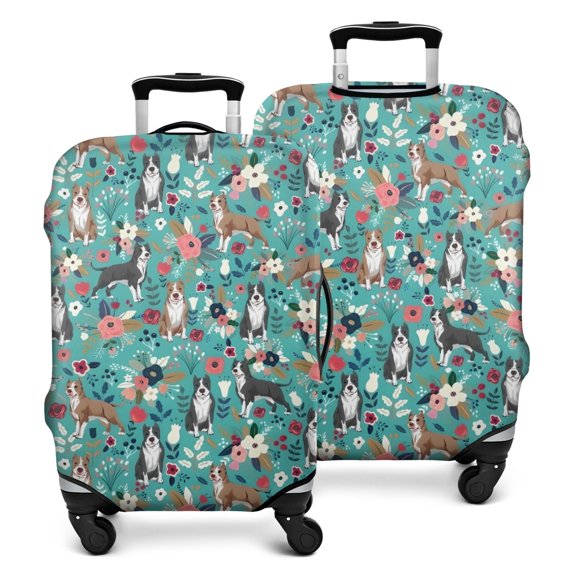 Pitbull Dog and Flower Floral Luggage Cover Fashion Suitcase Cover Baggage Covers Fit 25-28 Inch Luggage (Go Travel)