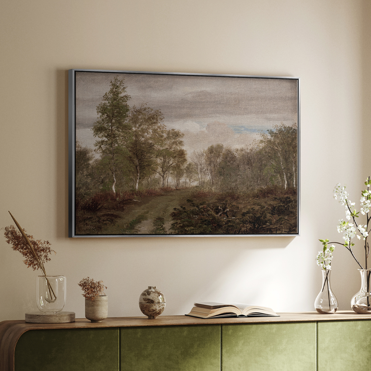 Vintage Landscape-CCCXV By Wexford Home Framed in Silver Wood Gallery Wrapped Canvas 17 in. x 25 in.