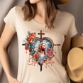 thumbnail image 4 of God Is Love Jesus Cross Rose Christian Graphic T-Shirt for Women, White, Size M, 4 of 6
