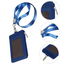 Masteelf Vertical Badge Holder Leather ID Holder With Detachable Neck Lanyard And Swivel Clip(Dark Blue)