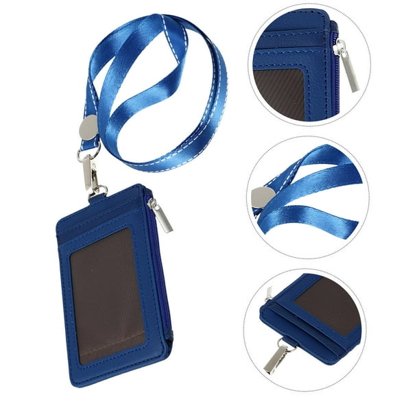 Masteelf Vertical Badge Holder Leather ID Holder With Detachable Neck Lanyard And Swivel Clip(Dark Blue)