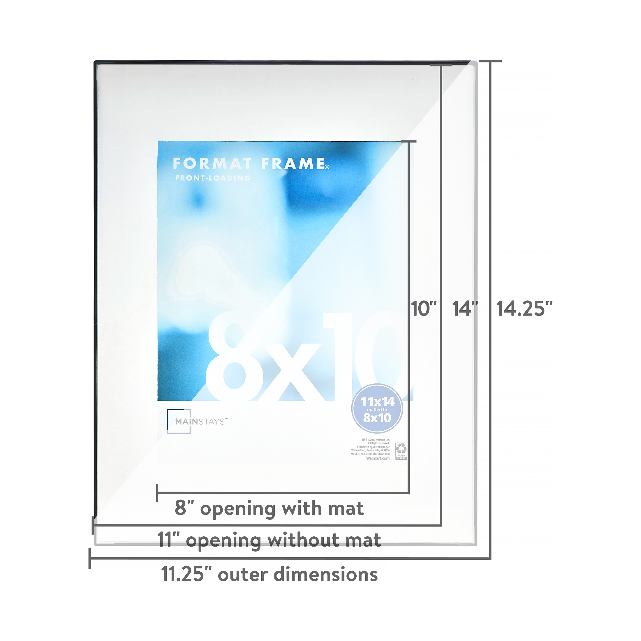 Set of 3 Black Front Loading Picture Frames, 11x14 Matted to 8x10 in